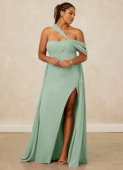 Christian Siriano Bridal for Azazie 1014 Bridesmaid Dresses Agave A-Line Off the Shoulder Chiffon Dress image13