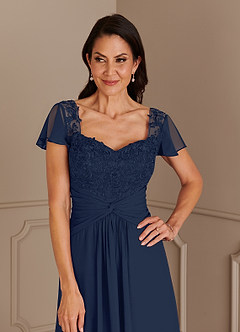 Azazie Gwenyth Mother of the Bride Dresses Dark Navy A-Line Lace Chiffon Dress image6