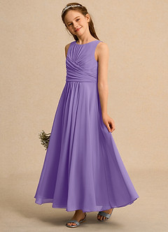 Azazie Ducky Junior Formal vestidos de niña de las flores Vestido de Tahití de Gasa de Corte En A con Plisado image5