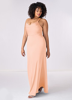 Barbie ♥ Azazie Bridesmaid Dresses English Rose Mermaid Pleated Stretch Satin Dress image9