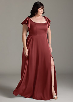 Azazie Bondi Robes de demoiselle d'honneur Robe Trapèze en Satin extensible Nœud Terracotta image10