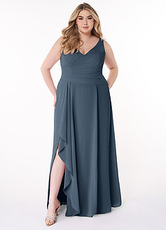 Azazie Kori Robes de demoiselle d'honneur Robe Trapèze en Mousseline de soie Plissée Neptune image6