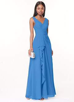 Azazie Julianna Abiti da Damigella Abito A-Line in Chiffon Blue Jay image1