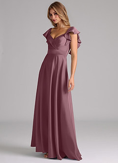 Azazie Leilani Bridesmaid Dresses Amethyst A-Line Ruched Stretch Satin Dress image8