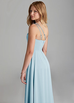 Azazie Maron Junior Sky Blue A-Line Pleated Stretch Satin Dress image2