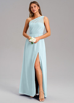 Azazie Phaedra Bridesmaid Dresses Mist A-Line One Shoulder Chiffon Dress image4