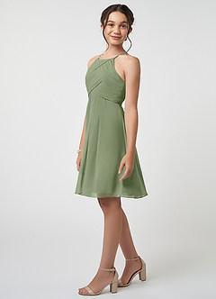 Azazie Ginny Junior Pistachio A-Line Pleated Chiffon Dress image3