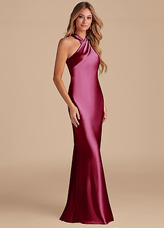 Azazie Doretta Bridesmaid Dresses Burgundy Mermaid Bow Metallic Satin Dress image5