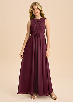 Azazie Skyla Junior Cabernet A-Line Pleated Chiffon Dress image3