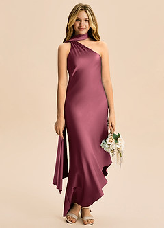 Azazie Briony Junior Etui Plissee Stretch-Satin Kleid Merlot image5