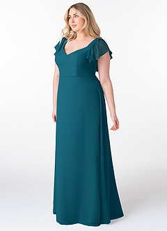 Azazie Syenna Brautjungfernkleider A-Linie Gestreift Chiffon Kleid Tintenblau image8
