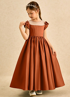 Azazie Toffee Flower Girl Klänningar Klä Balklänning i Matt satäng Rosett image4