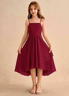 Azazie Twilight Dance Girls Formal Flower Girl Dresses Burgundy A-Line Pleated Chiffon Dress image5