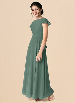 Azazie Payton Junior Sea Moss A-Line Bow Chiffon Dress image5