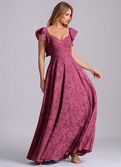 Azazie Leilani Bridesmaid Dresses Mulberry A-Line Sweetheart Neckline Floral Burnout Dress image6