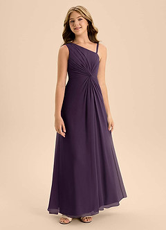 Azazie Brooke Junior Plum A-Line Side Slit Chiffon Dress image5