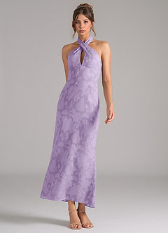 Azazie Marlissa Bridesmaid Dresses Lilac Sheath Pleated Floral Burnout Dress image3