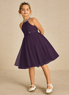 Azazie Honey vestidos de niña de las flores Vestido de Ciruela de Satin Mate de Corte En A con Perla image5