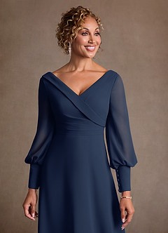 Azazie Paterson Mother of the Bride Dresses Dark Navy A-Line Pleated Chiffon Dress image6