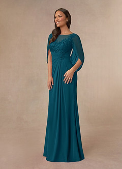 Azazie Hera Mother of the Bride Dresses Ink Blue A-Line Lace Capelet Chiffon Dress image2