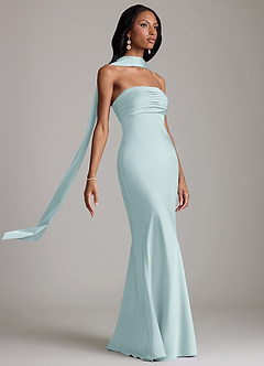 Azazie Saylor Vestidos de damas de honor Vestido de Neblina de Satén Elástico de Corte Sirena con Sin tirantes image10