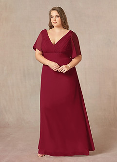 Azazie Alessa Mother of the Bride Dresses Burgundy A-Line V-Neck Pleated Chiffon Dress image9
