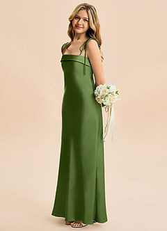 Azazie Willa Junior Linia A Ukłon Satyna elastyczna Długość podłogi Młodsza druhna Sukienka image3