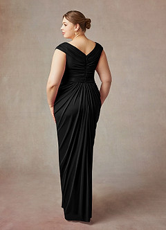 Azazie Lisolette Mother of the Bride Dresses Black Sheath Pleated Mesh Dress image4