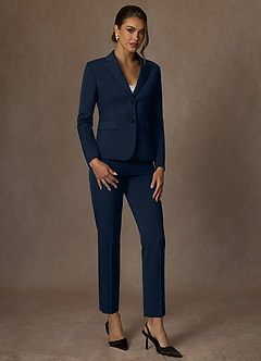 front Whitney Donkere Marine Gestructureerd stretch broekpak met volledige lengte