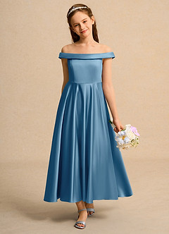 Azazie Teeny Girls Formal Sukienki dla dziewczynek sypiących kwiaty Linia A Pofałdowany Matowy satynowy Długość kostki Sukienka image3