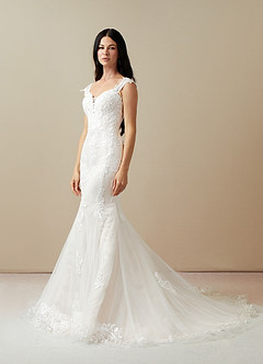 Azazie Roux Wedding Dresses Diamond White Mermaid Sequins Satin Dress image3