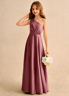 Azazie Puddles Girls Formal Flower Girl Dresses Amethyst A-Line One Shoulder Matte Satin Dress image6