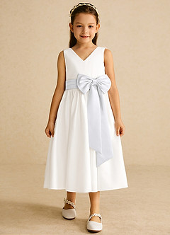 Azazie Darling Flower Girl Dresses Ivory White A-Line Bow Cotton Dress image4