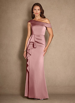 Azazie Hamptons vestidos de madre de la novia Vestido de Rosa Polvorienta de Satén Elástico de Corte En A con Plisado image1