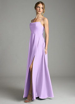 Azazie Elle Bridesmaid Dresses Lilac A-Line Pleated Stretch Satin Dress image3