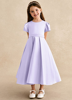 Azazie Princess Flower Girl Dresses Lilac A-Line Pleated Matte Satin Dress image6