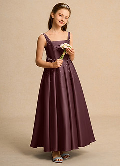 Azazie Mochi Girls Formal Jurken voor bloemenmeisjes Baljurk Jurk van Mat Satijn Geplooide Sangria image4