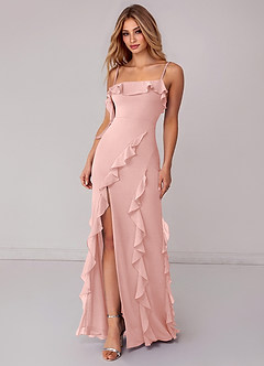 Azazie Malia Bridesmaid Dresses Powder Pink Sheath Ruched Chiffon Dress image3