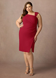 Azazie Cecily Mère de la mariée Robes Robe Fourreau en Crêpe Élastique Écarlate image6