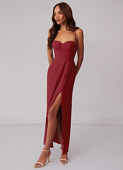 Barbie ♥ Azazie Bridesmaid Dresses Pomegranate Sheath Corset Chiffon Dress image2