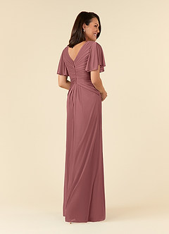 Azazie Emmeline Mother of the Bride Dresses Desert Rose A-Line V-Neck Pleated Mesh Dress image4