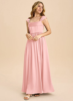 Azazie Hattie Junior Vestido Rosa Empolvado de Satén Elástico de Corte en A con Plisado image3