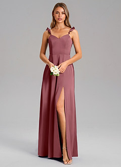Azazie Everett Bridesmaid Dresses Desert Rose A-Line Stretch Satin Dress image5
