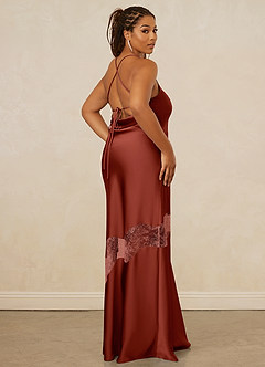 Christian Siriano Bridal for Azazie 1012 Bridesmaid Dresses Terracotta Sheath Lace Stretch Satin Dress image14