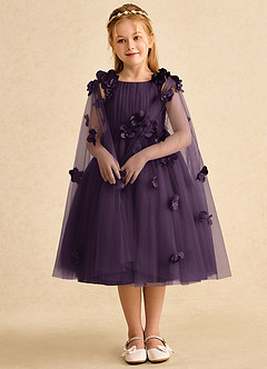 Azazie Staria Flower Girl Dresses Plum Ball-Gown Ruched Tulle Dress image3