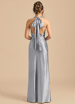 Azazie Velli Brautjungfernkleider Etui Hoher Kragen Metallischer Satin Kleid Silber image5