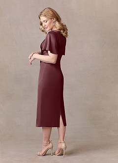 Azazie Everlyn Mother of the Bride Dresses Sangria Sheath Pleated Stretch Satin Dress image3