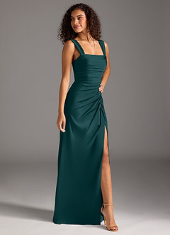 Azazie Jesaphine Bridesmaid Dresses Pine Sheath Bow Stretch Satin Dress image7