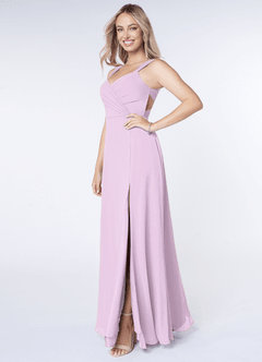 Azazie Nahrin Bridesmaid Dresses Frosted Lilac A-Line V-Neck Pleated Chiffon Dress image3