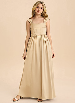 Azazie Hattie Junior Linia A Pofałdowany Satyna elastyczna Długość podłogi Młodsza druhna Sukienka image8